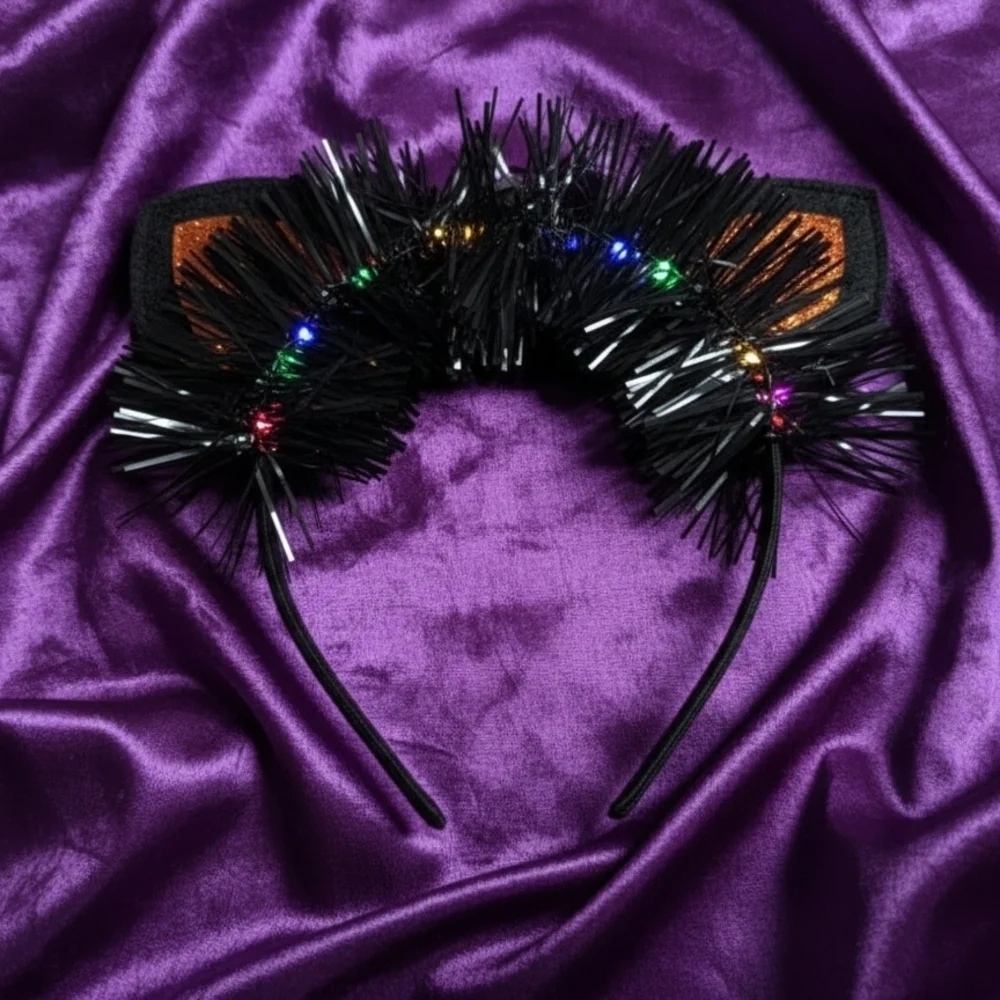Scünci Halloween Women's Black Cat Ear Headband with Lights (New)